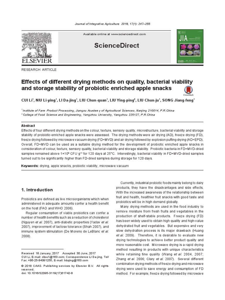 Effects of Different Drying Methods On Quality, Bacterial Viability ...