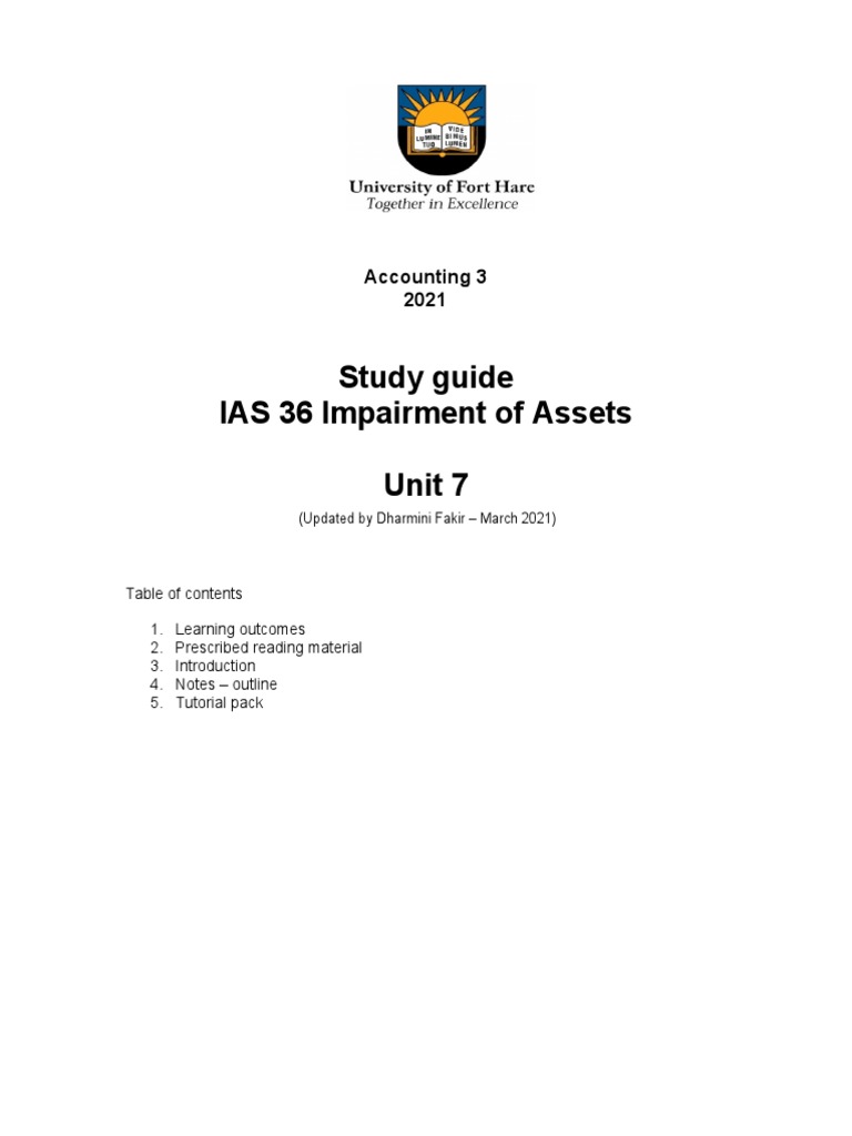 IAS 36 Impairment of Assets Study Guide | PDF | Fair Value | Goodwill ...