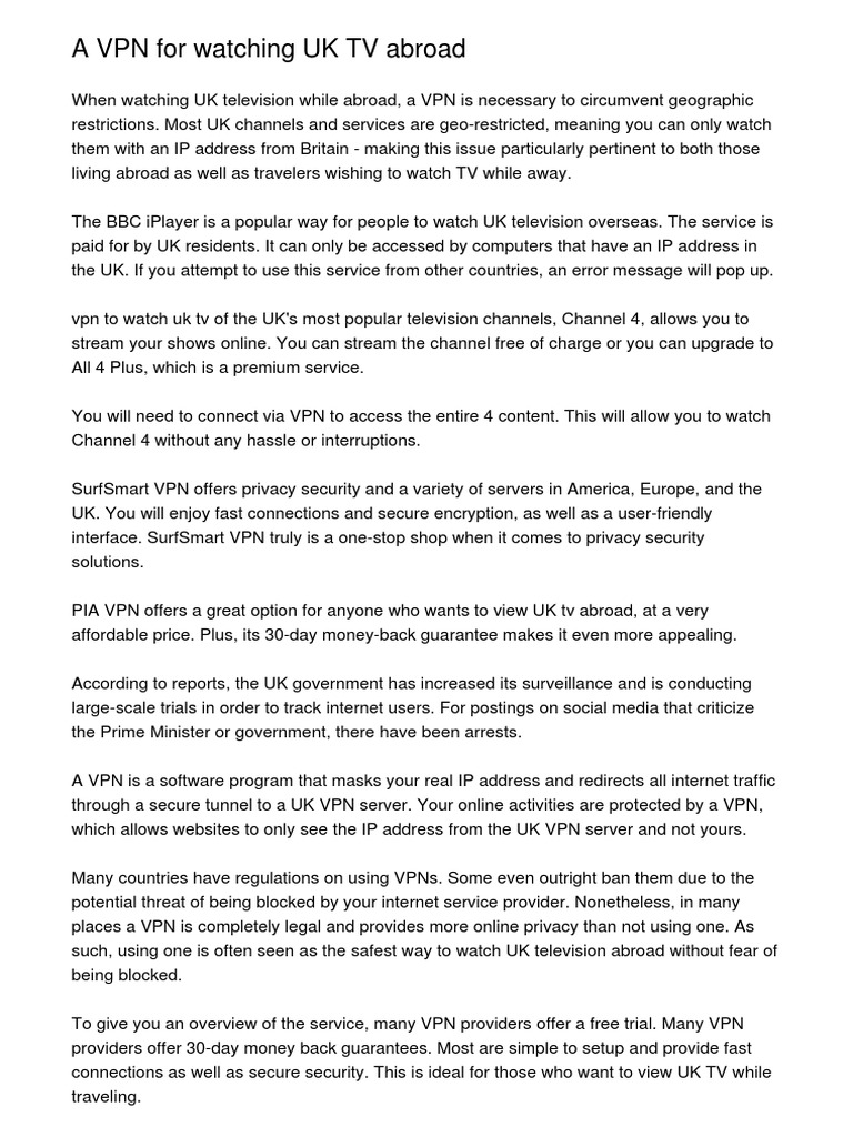 A VPN For Watching UK TV Abroadyygyd PDF  PDF  Virtual Private 