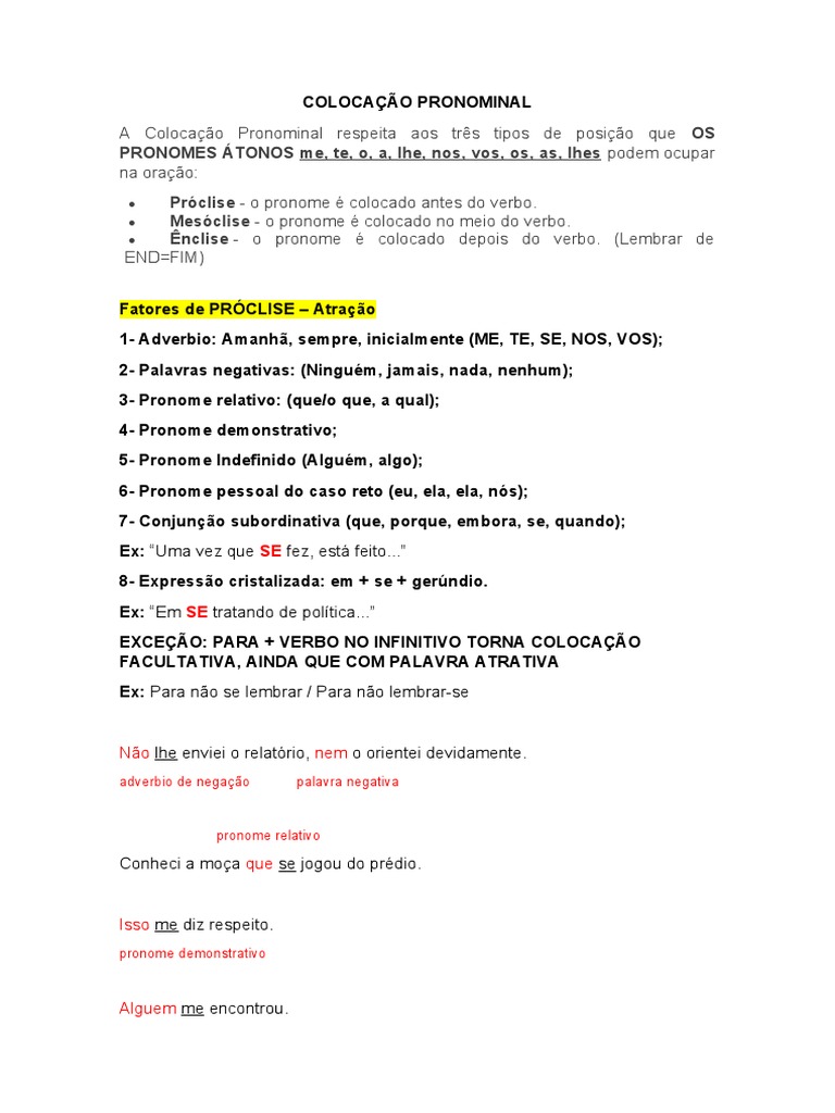 COLOCAÇÃO PRONOMINAL | PDF