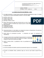 Atividade avaliativa de ciências sobre água no corpo humano