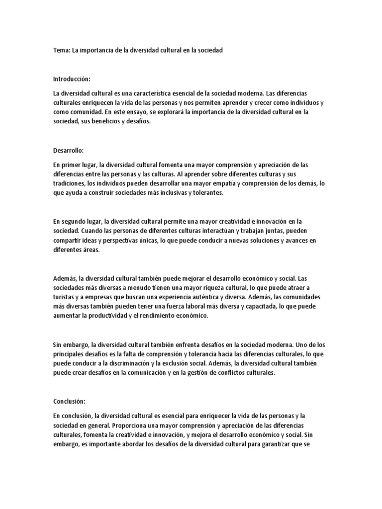 La Importancia de La Diversidad Cultural en La Sociedad | PDF
