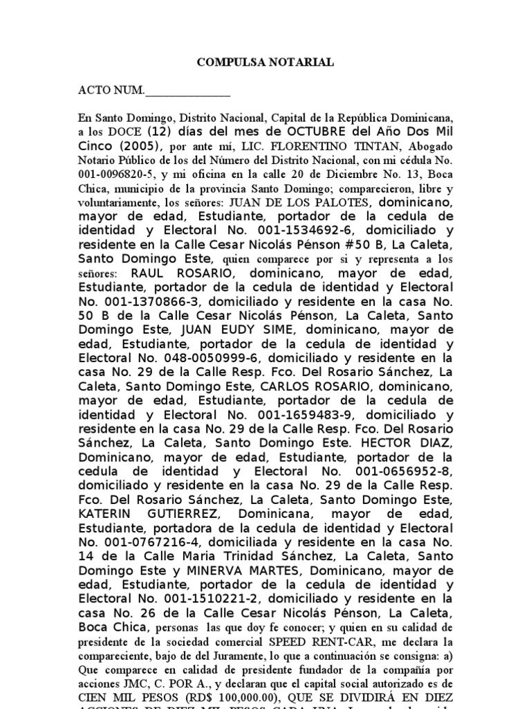 Compulsa Notarial de JMC, C. POR A. | PDF | República Dominicana | Gobierno