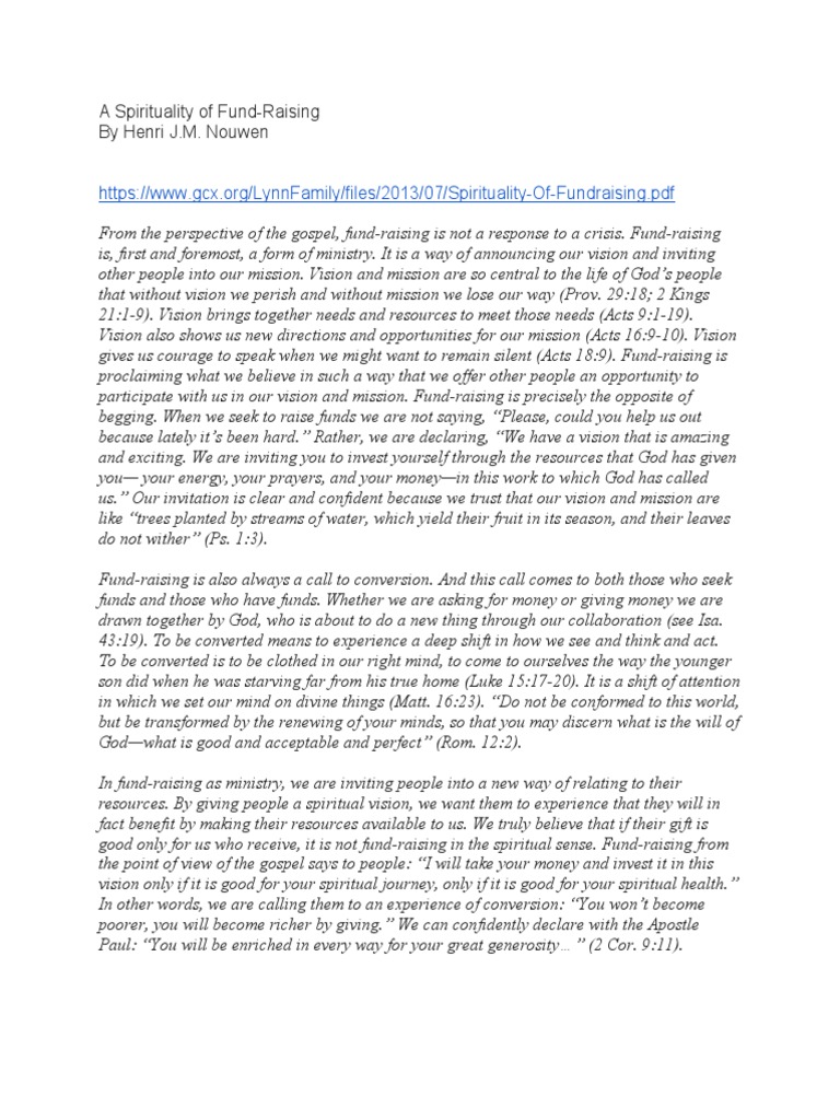 A Spirituality of Fundraising Handout PDF PDF