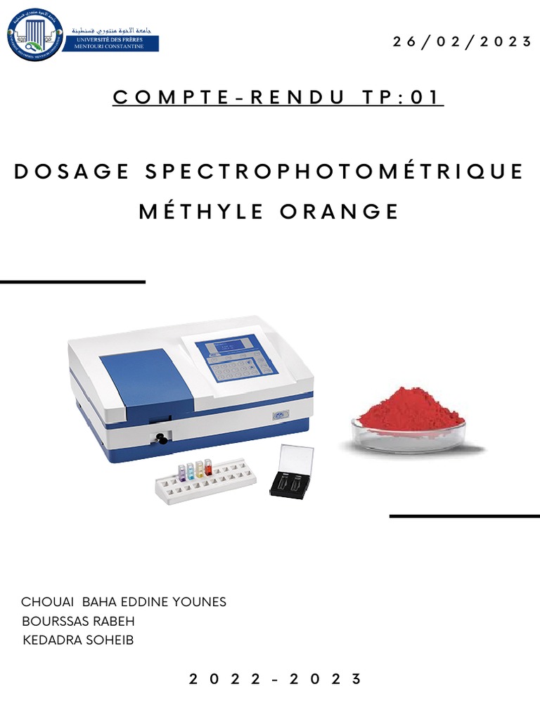 Dosage par Spectrophotométrie de Méthyle Orange PDF L'absorbance — free download