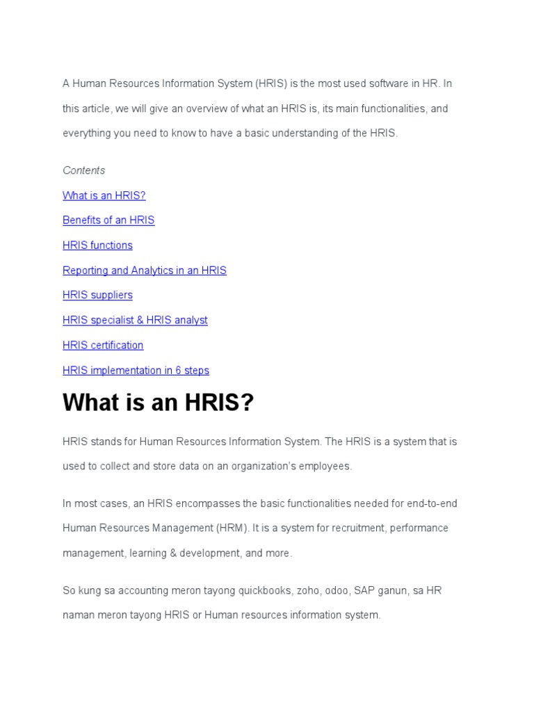 Understanding HRIS: Functions & Benefits | PDF | Human Resource ...