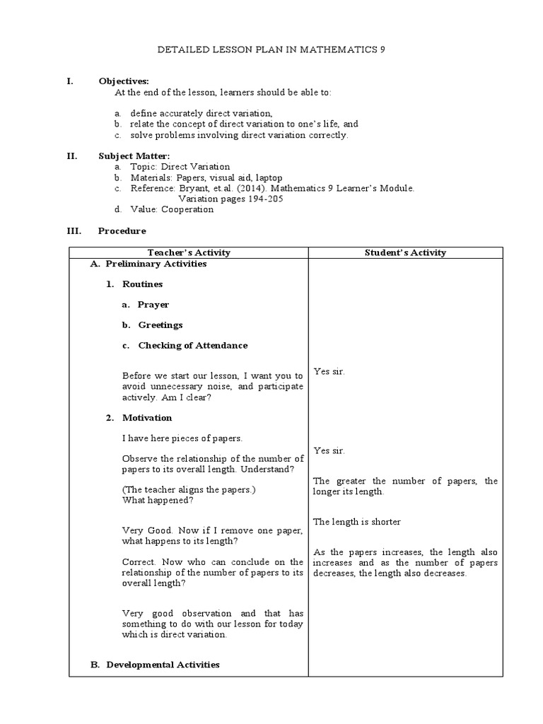Exploring Direct Variation Through Engaging Activities | PDF ...