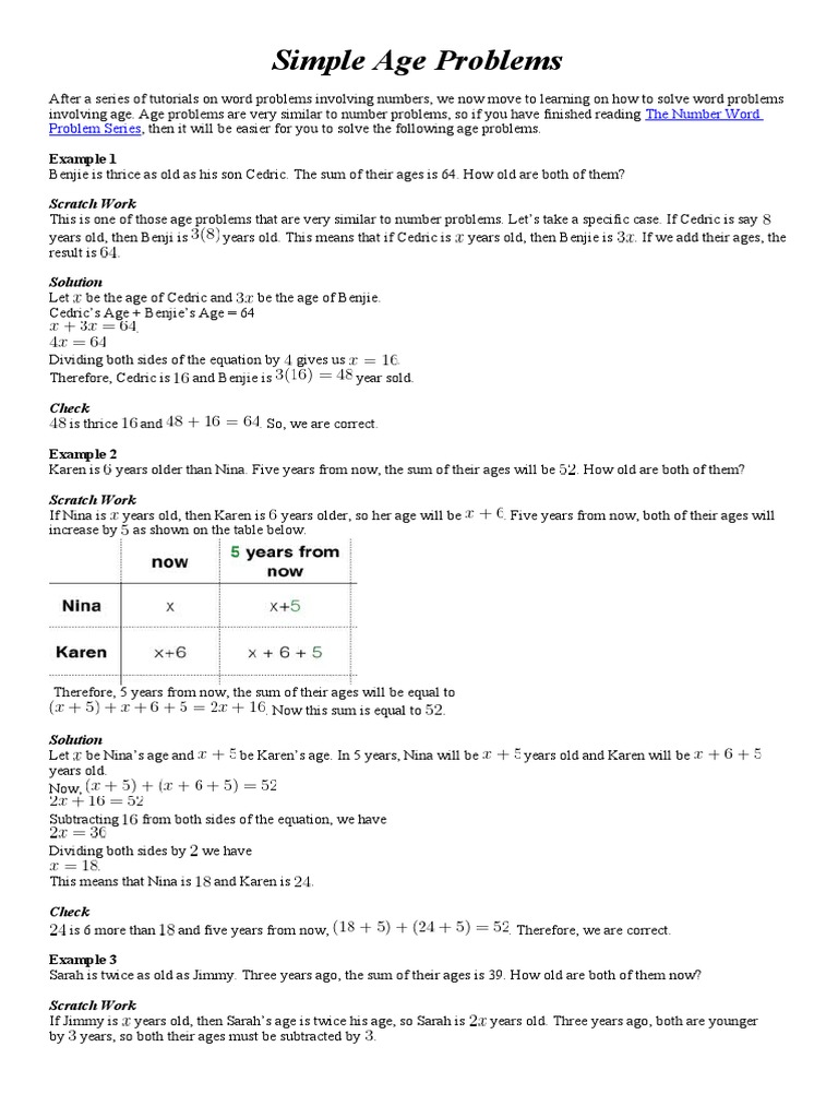 Solving age word problems a step by step guide to finding the ages in
