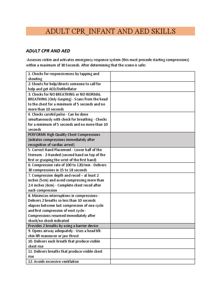 Adult CPR Infant and Aed Skills PDF Cardiopulmonary