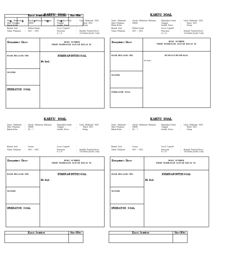 Format Kartu Soal Pdf