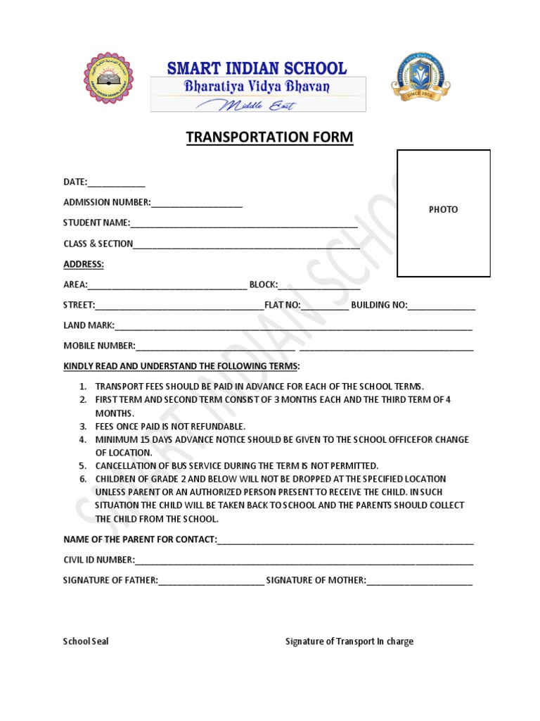 School Transportation Form Template | PDF