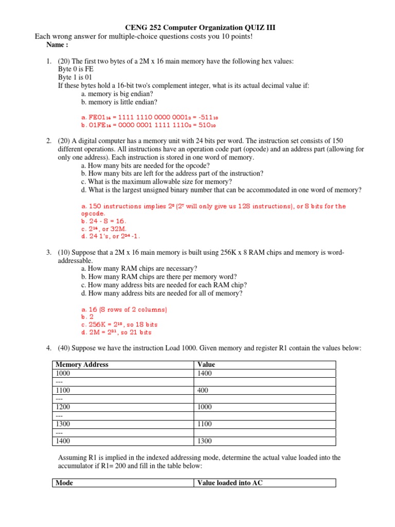 CENG 252 Computer Organization Quiz III | PDF | Cpu Cache | Central ...