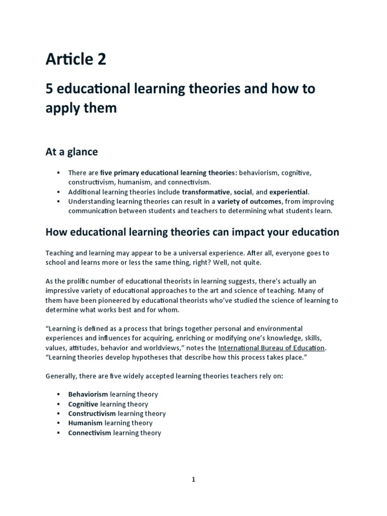 Key Educational Learning Theories | PDF | Learning Theory (Education ...