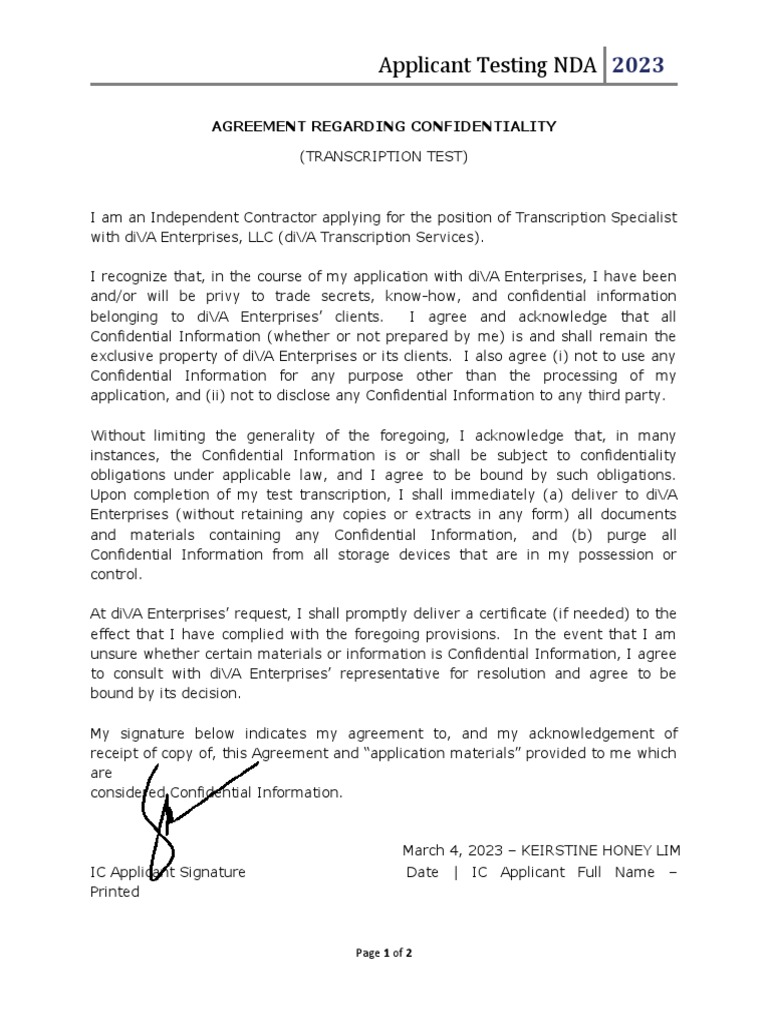 Keirstine Lim Testing NDA PDF