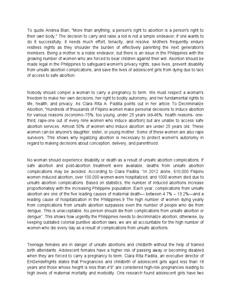 Argumentative Essay On Abortion | PDF | Abortion | Woman