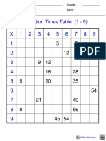 Multiplication Tables 1-9 Worksheet