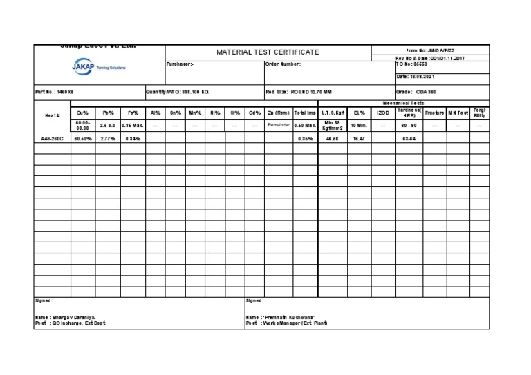 Jakap Lace Pvt. LTD.: Material Test Certificate | PDF | Building ...