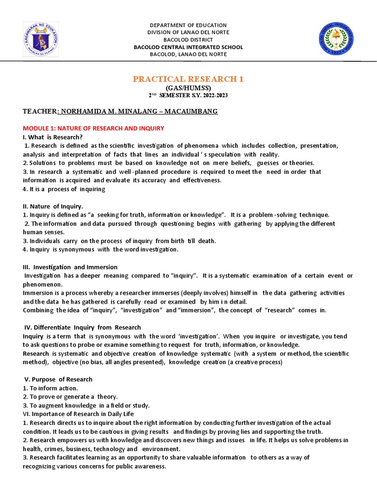 PR 1 Handout Module 1 4 | PDF | Qualitative Research | Methodology