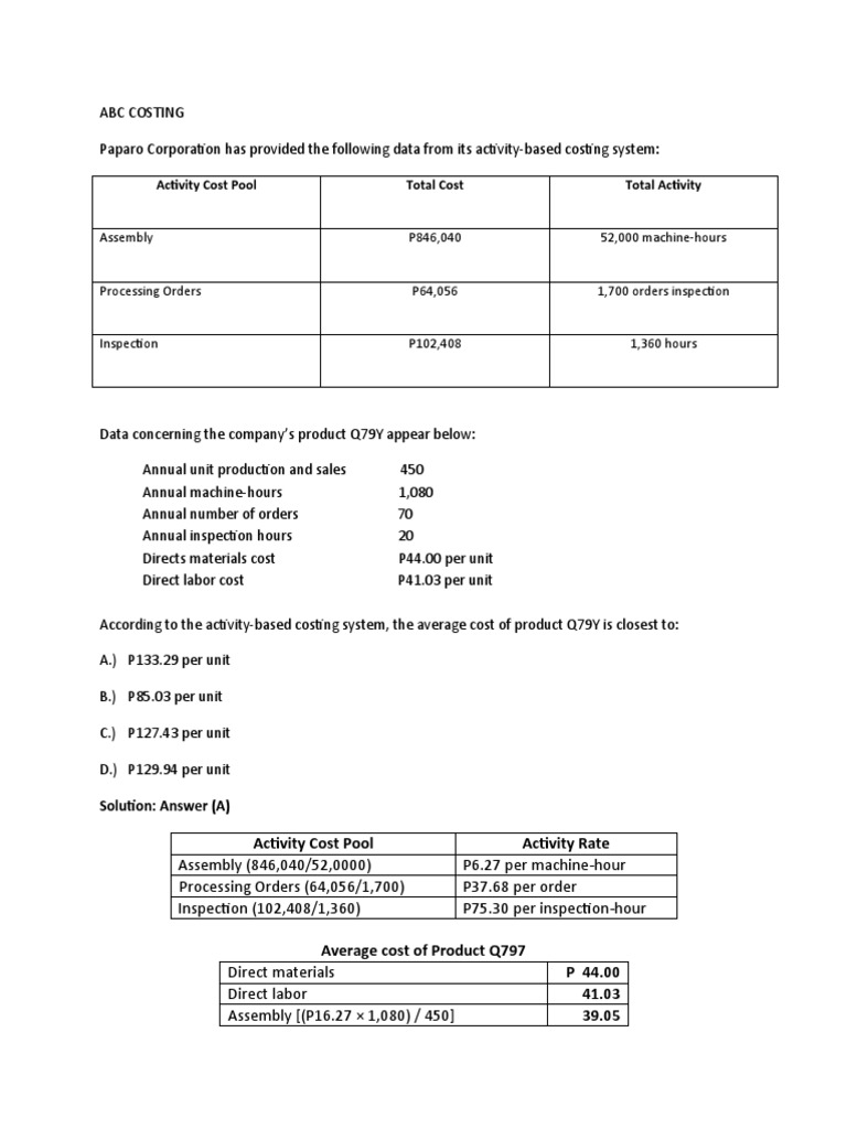 Average Cost Analysis for Product Q79Y | PDF | Technology & Engineering