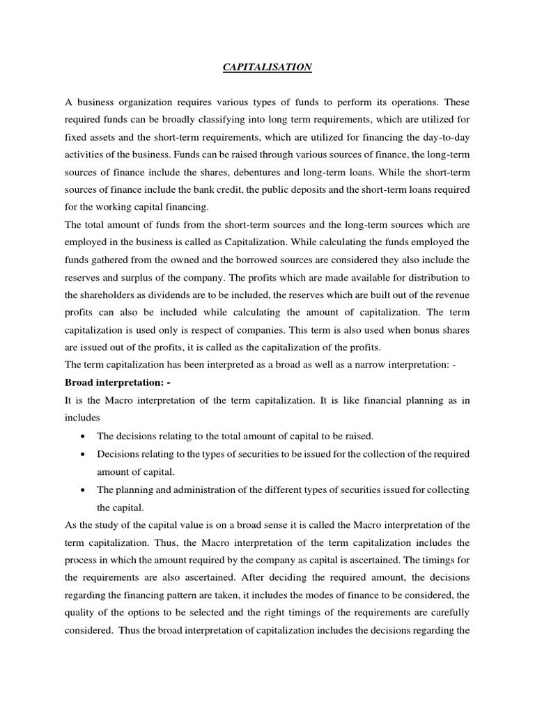 Capitalisation pdf capital structure financial capital