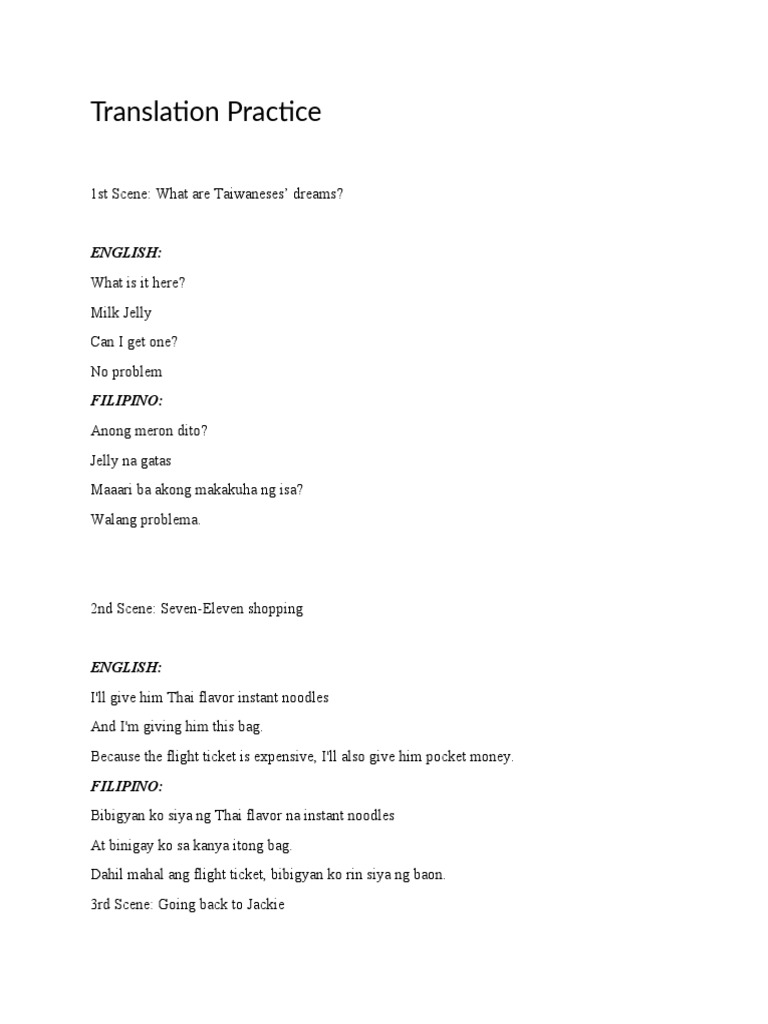 Filipino-English Translation Practice | PDF | Language Arts & Discipline