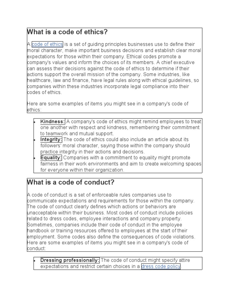 What Is A Code of Ethics | Download Free PDF | Integrity | Policy