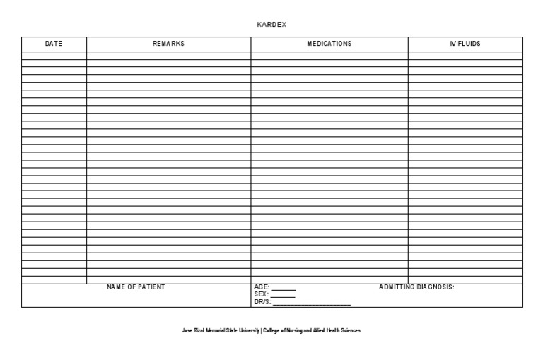 Patient Kardex Template for Nursing | PDF | Science & Mathematics