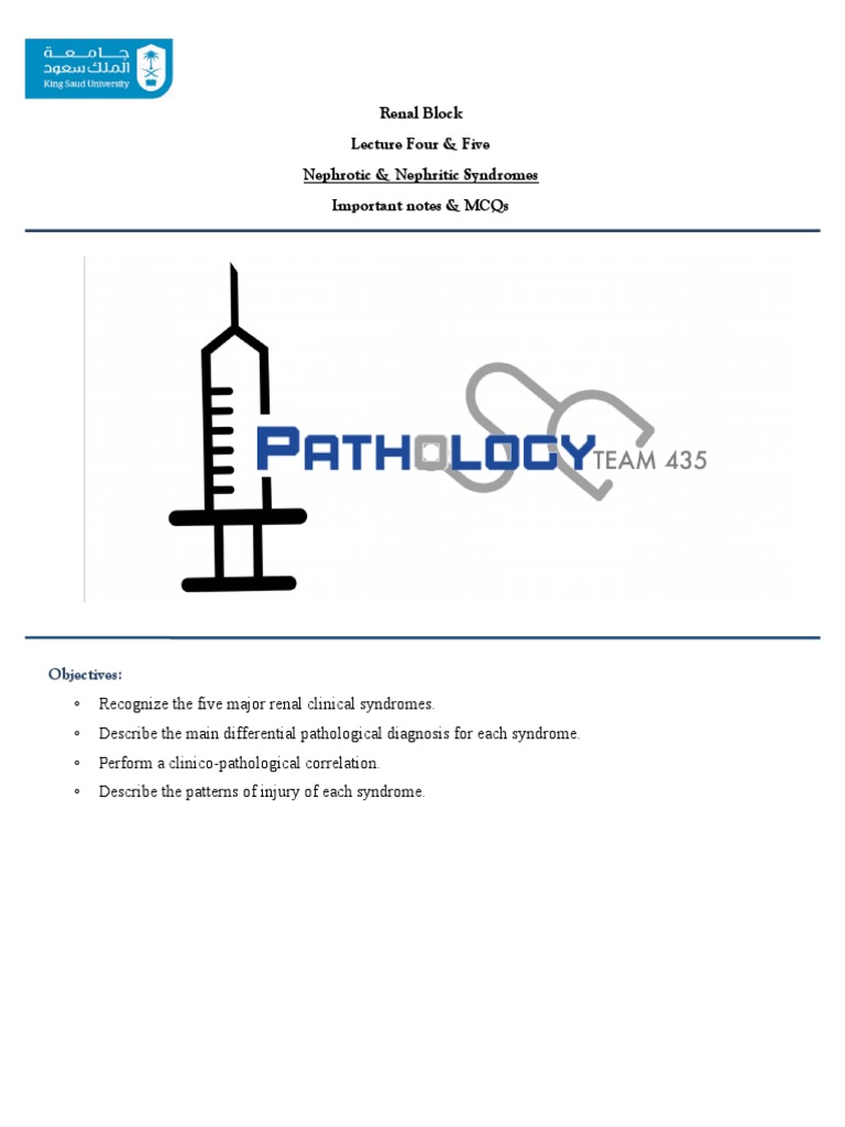 4,5 - Nephrotic & Nephritic Syndrome (Important Notes & MCQS) PDF | PDF ...