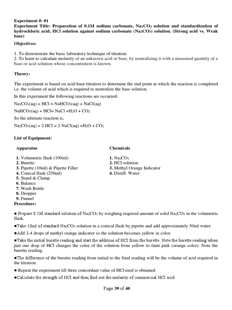 Preparation and Standardization of Solutions | PDF | Titration | Chemistry