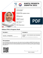 Kartu Peserta SNMPTN 2022: 4220183800 Rahma Nur Sajidah Adha 0043854333 Sman 3 Garut Kab. Garut Prov. Jawa Barat