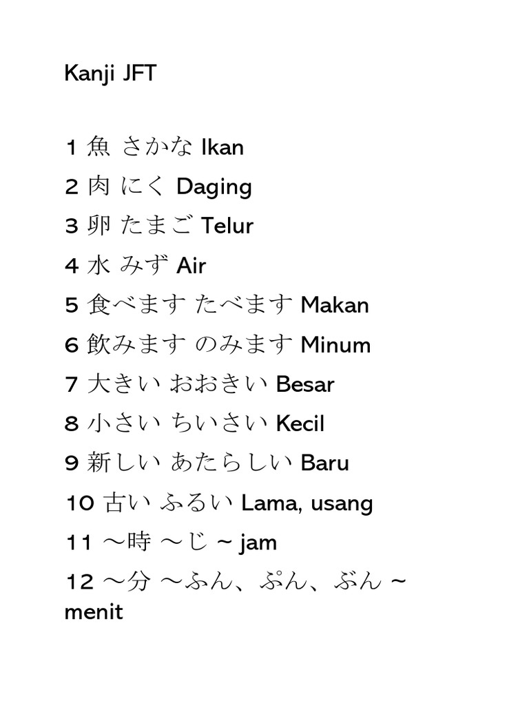 Jft A2 Kanji List
