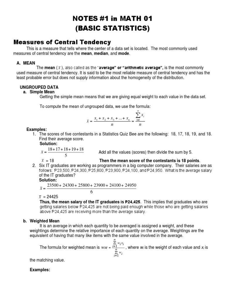 Median and Mean in Basic Statistics | PDF | Mode (Statistics ...