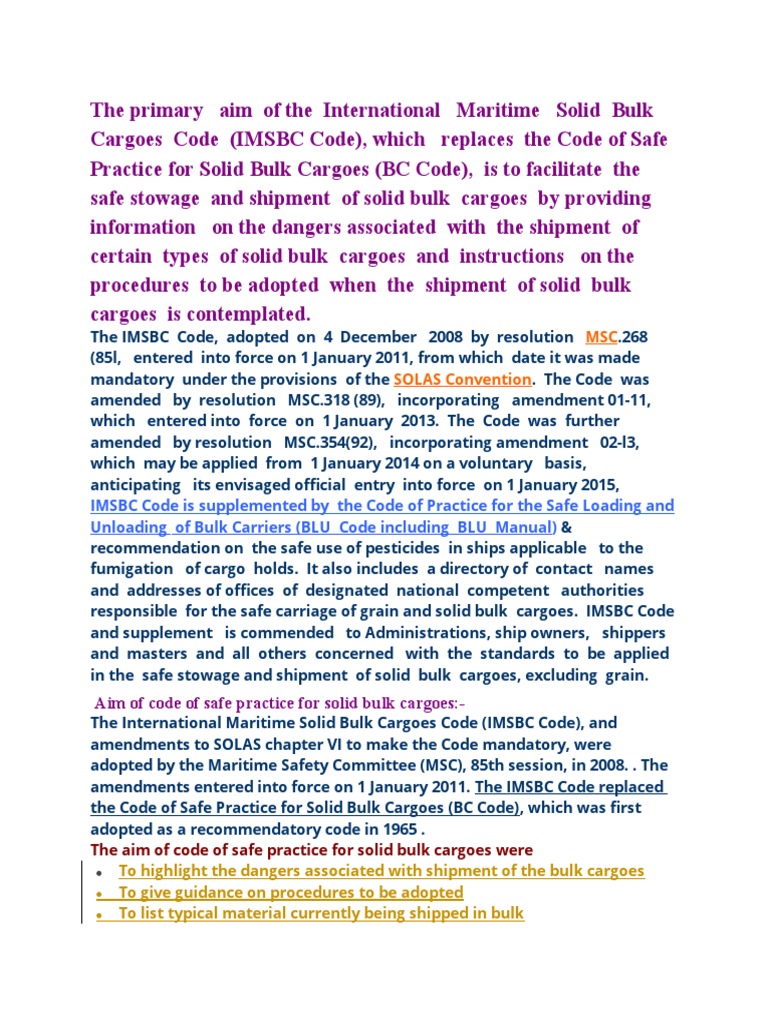 IMSBC Code Overview and Guidelines | PDF | Cargo | Dangerous Goods