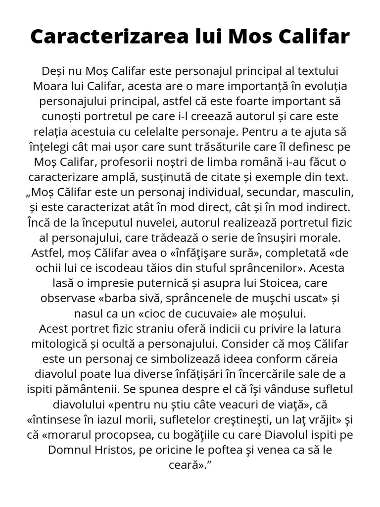 Caracterizarea Lui Mos Califar | PDF