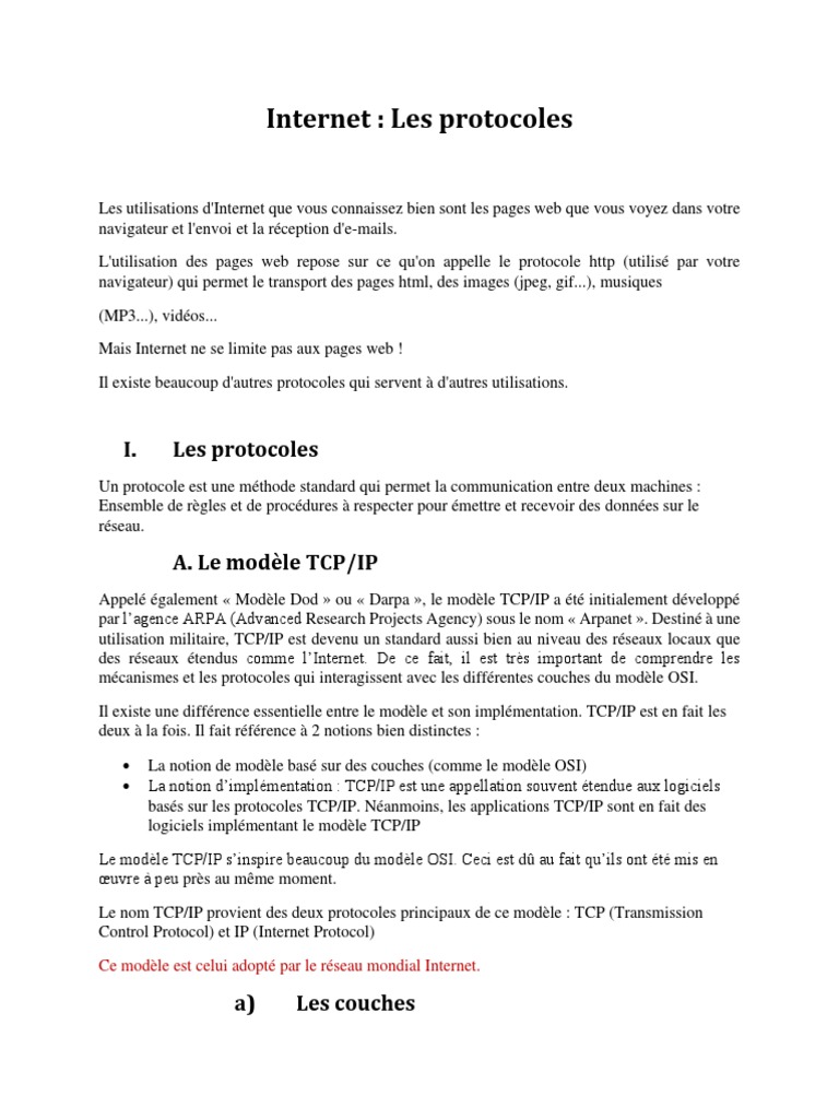 Protocoles Internet : Modèle TCP/IP et IP | PDF | Adresse IP | Suite ...