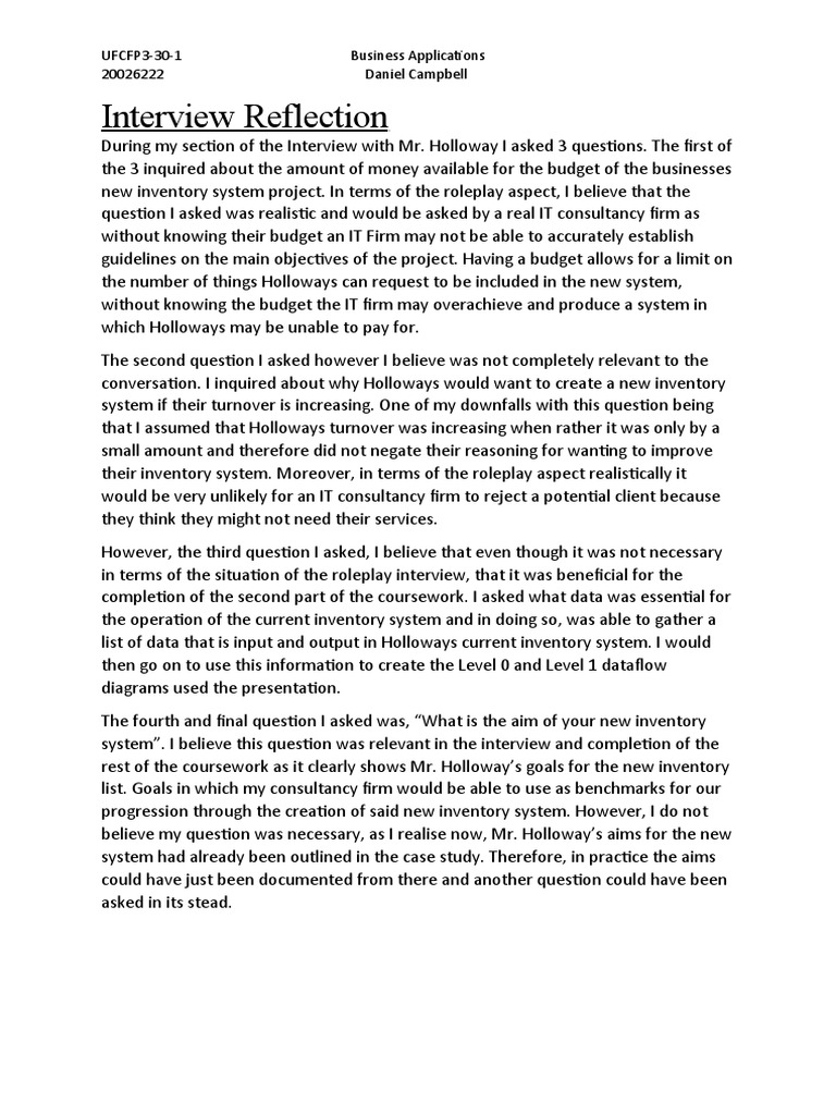 Interview Reflection | PDF | Inventory | Business