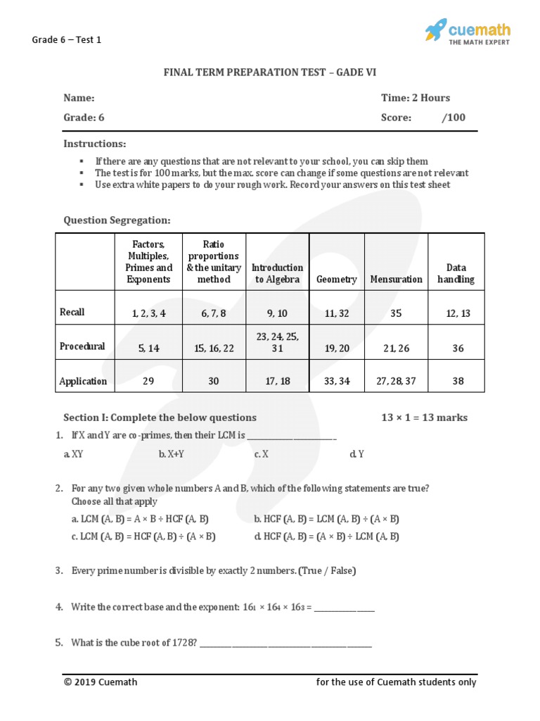 G6 Test 1 | PDF | Teaching Methods & Materials