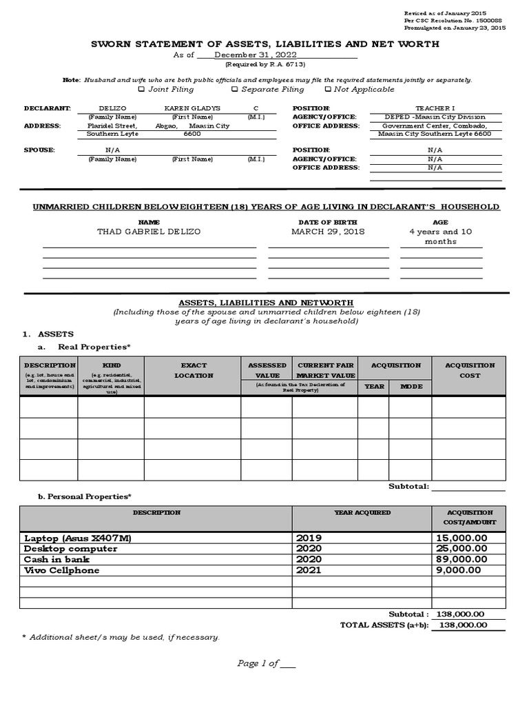 2020 SALN Form 2017 Downloadable Word and PDF File December 2022 | PDF ...