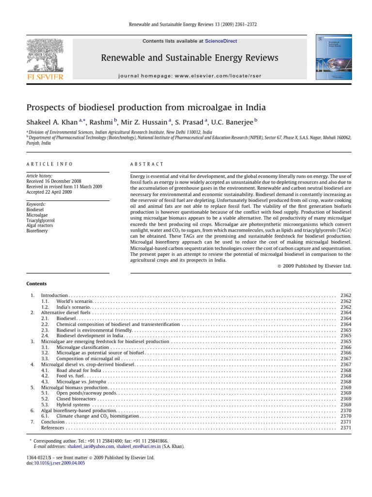 Prospects of Biodiesel Production From Microalgae in India PDF