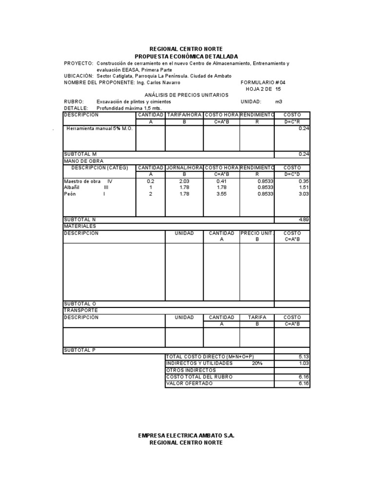 Analisis de precios unitarios ing navarro 1 12 2 pdf economias