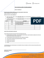 Carta de devolução de mercadorias com códigos e descrição dos produtos
