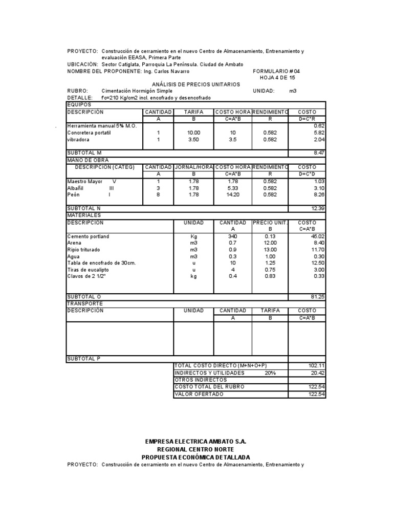 Analisis de precios unitarios ing navarro 1 12 4 pdf hormig n
