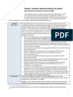 Emergency Shelter - Gender Mainstreaming Tip Sheet PDF