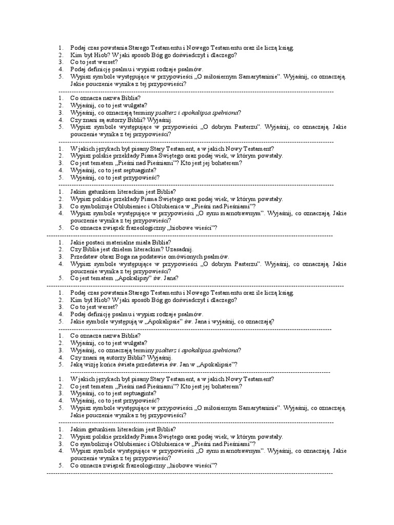 Sprawdzian Z Biblii 1 Liceum Biblia - Sprawdzian | PDF