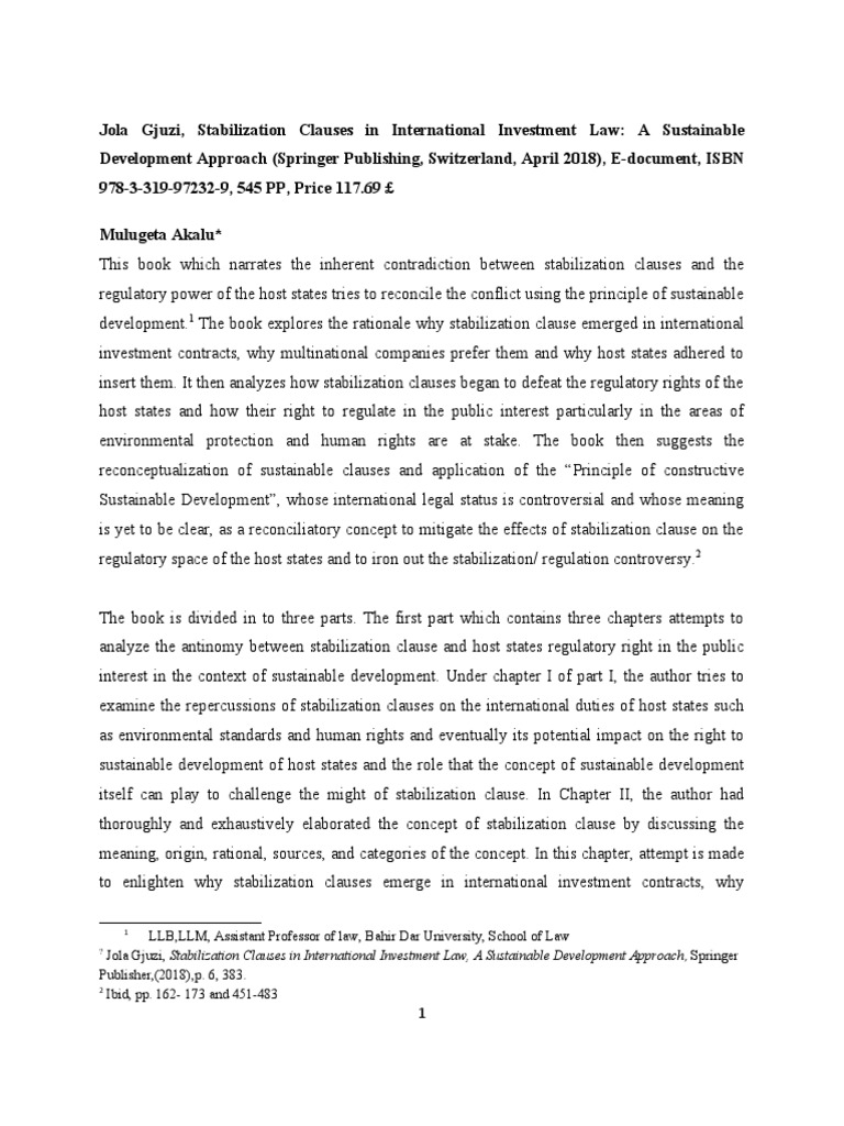 Stabilization Clauses and Sustainable Development | PDF | International ...