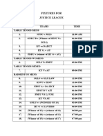 FIXTURES FOR JUSTICE LEAGUE 24th FEB