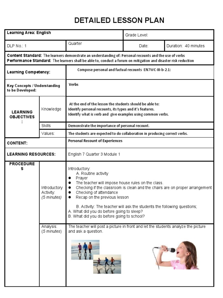 DLP Recount and Verbs | PDF | Learning | Lesson Plan