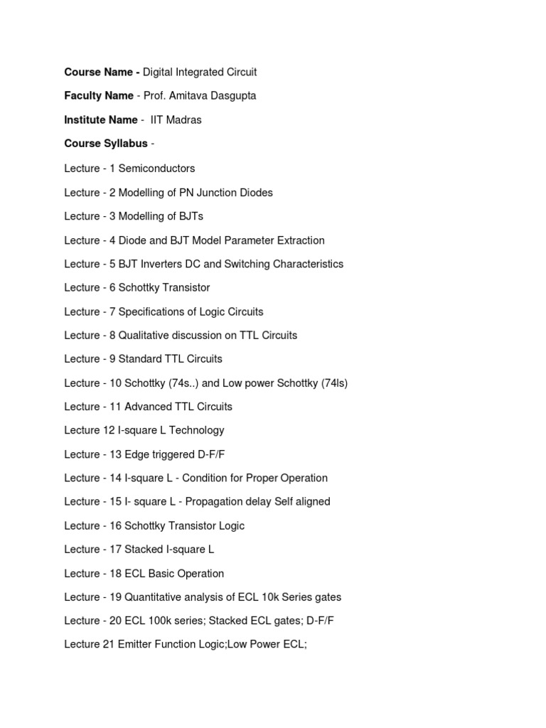 Digital IC Design Syllabus by Dasgupta | PDF | Science & Mathematics ...