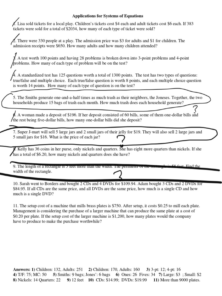 Worksheet On Applications of Linear Systems PDF Dvd