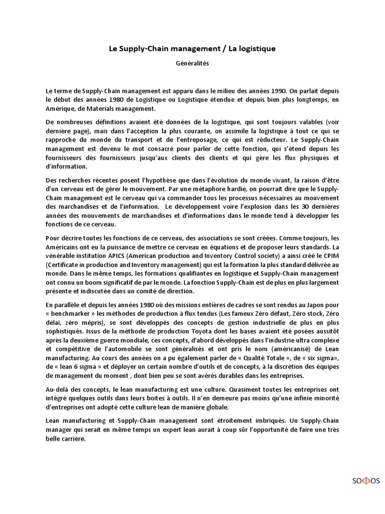 Lean et Supply Chain Management | PDF | Logistique | Lean (production)